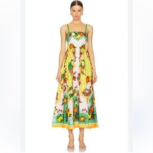 Sleeveless Yellow Floral Maxi Dress with Green Trim